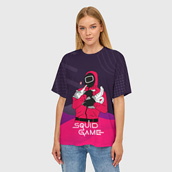 Футболка оверсайз женская Игра в кальмара - с милым котиком, цвет: 3D-принт — фото 2