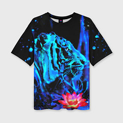 Женская футболка оверсайз Синий водяной тигр