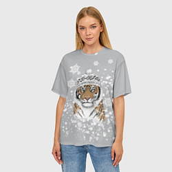 Футболка оверсайз женская Снежный тигр, цвет: 3D-принт — фото 2