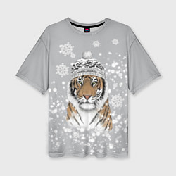 Женская футболка оверсайз Снежный тигр