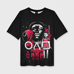 Футболка оверсайз женская Игра в кальмара охрана, кукла, ведущий, цвет: 3D-принт