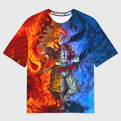 Футболка оверсайз женская Аказа и Ренгоку противостояние клинок рассекающий, цвет: 3D-принт