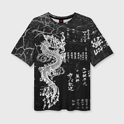 Женская футболка оверсайз Японский Дракон Иероглифы Dragon Japan
