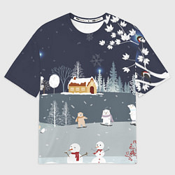 Футболка оверсайз женская Снеговики и Мишки 2022, цвет: 3D-принт