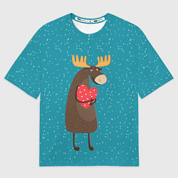 Женская футболка оверсайз Душевный лось с сердцем