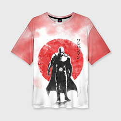Женская футболка оверсайз Сайтама красный дым One Punch-Man