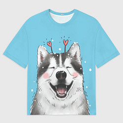 Женская футболка оверсайз Веселая хаски