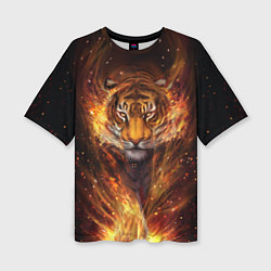 Женская футболка оверсайз Огненный тигр Сила огня