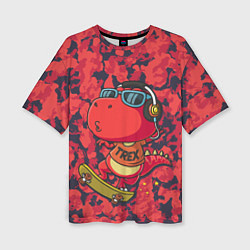 Футболка оверсайз женская Веселый динозавр на скейте, цвет: 3D-принт