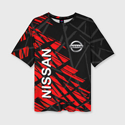 Женская футболка оверсайз Nissan Ниссан Красно черный