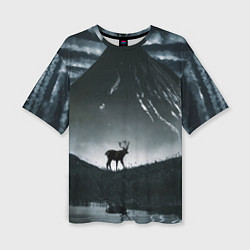 Женская футболка оверсайз Северный олень и вулкан