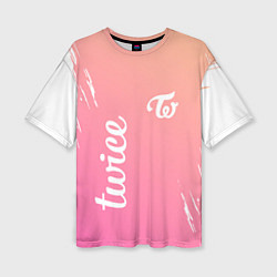 Женская футболка оверсайз Twice - название и лого группы под Градиент