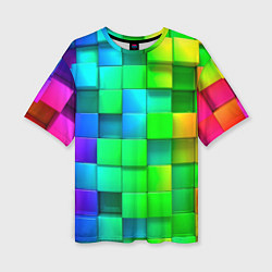 Женская футболка оверсайз РАЗНОЦВЕТНЫЕ КУБИКИ MULTICOLORED CUBES