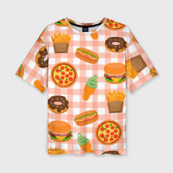 Женская футболка оверсайз PIZZA DONUT BURGER FRIES ICE CREAM pattern