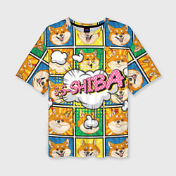Женская футболка оверсайз Pop art shiba inu