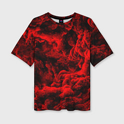 Женская футболка оверсайз Красный дым Red Smoke Красные облака