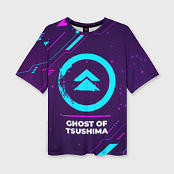 Футболка оверсайз женская Символ Ghost of Tsushima в неоновых цветах на темн, цвет: 3D-принт