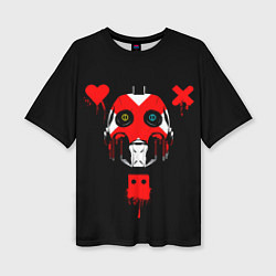Женская футболка оверсайз Love death and robots белый робот c крестом на лиц