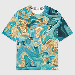 Футболка оверсайз женская Marble Golden Blue, цвет: 3D-принт
