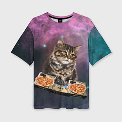 Женская футболка оверсайз Космический котёнок диджей Space DJ Cat