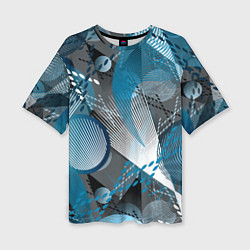 Женская футболка оверсайз Абстрактный серо-синий принт