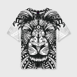 Футболка оверсайз женская Черно белый Африканский Лев Black and White Lion, цвет: 3D-принт