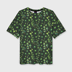 Женская футболка оверсайз Листья зеленый плюща - паттерн