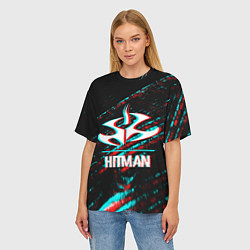 Футболка оверсайз женская Hitman в стиле Glitch и Баги Графики на темном фон, цвет: 3D-принт — фото 2