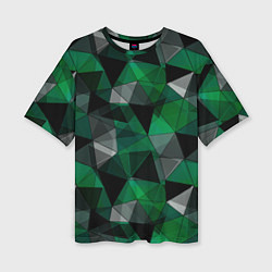 Женская футболка оверсайз Зеленый, серый и черный геометрический