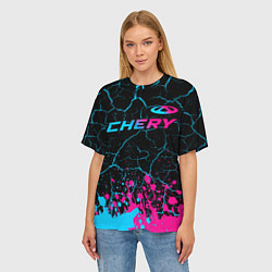 Футболка оверсайз женская Chery - neon gradient: символ сверху, цвет: 3D-принт — фото 2