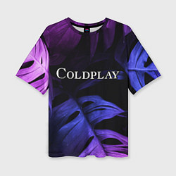 Футболка оверсайз женская Coldplay neon monstera, цвет: 3D-принт