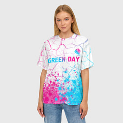 Футболка оверсайз женская Green Day neon gradient style: символ сверху, цвет: 3D-принт — фото 2