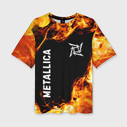Футболка оверсайз женская Metallica и пылающий огонь, цвет: 3D-принт