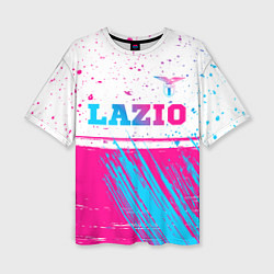 Футболка оверсайз женская Lazio neon gradient style: символ сверху, цвет: 3D-принт