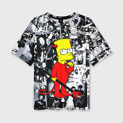 Женская футболка оверсайз Барт Симпсон - чёрт на фоне своих подопечных