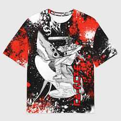 Футболка оверсайз женская Человек-безопила верхом на акуле-демоне, цвет: 3D-принт
