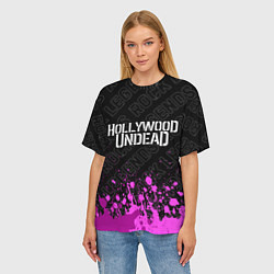 Футболка оверсайз женская Hollywood Undead rock legends: символ сверху, цвет: 3D-принт — фото 2