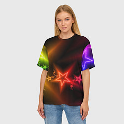 Футболка оверсайз женская Звёзды с неоновым свечением, цвет: 3D-принт — фото 2
