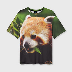 Женская футболка оверсайз Красная милая панда