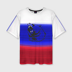 Женская футболка оверсайз Флаг России с медведем