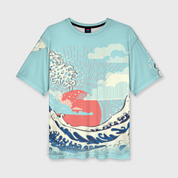Женская футболка оверсайз Морской пейзаж с большими волнами на закате