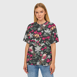 Футболка оверсайз женская Новый год колокольчики, птицы, снежинки, цвет: 3D-принт — фото 2