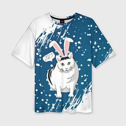 Женская футболка оверсайз Новогодний кот Бендер - 2023