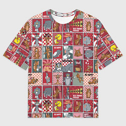Футболка оверсайз женская Новогодний паттерн Том и Джерри, цвет: 3D-принт