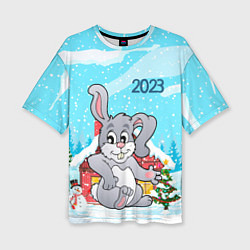Футболка оверсайз женская Кролик 2023 новый год, цвет: 3D-принт