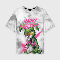 Женская футболка оверсайз Zombie rabbit Happy new year
