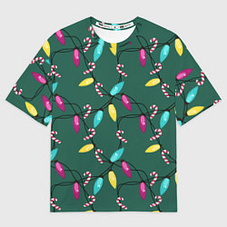Футболка оверсайз женская Новогодняя гирлянда зеленая, цвет: 3D-принт