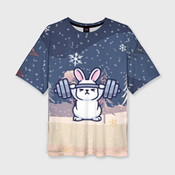 Футболка оверсайз женская Зайчонок со штангой, цвет: 3D-принт