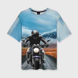 Женская футболка оверсайз Мотоцикл в горах