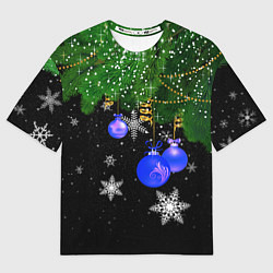 Футболка оверсайз женская Новогодние шарики, цвет: 3D-принт